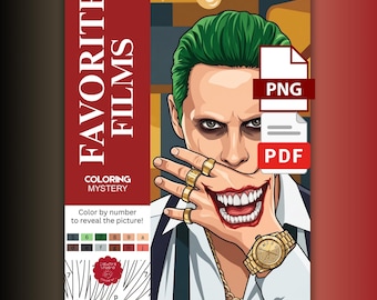 Mystery Coloring Book by Numbers, Favorite Films  (PDF+ PNG) 1 Coloring Page by number, Coloring by numbers, Coloring Book Mystery