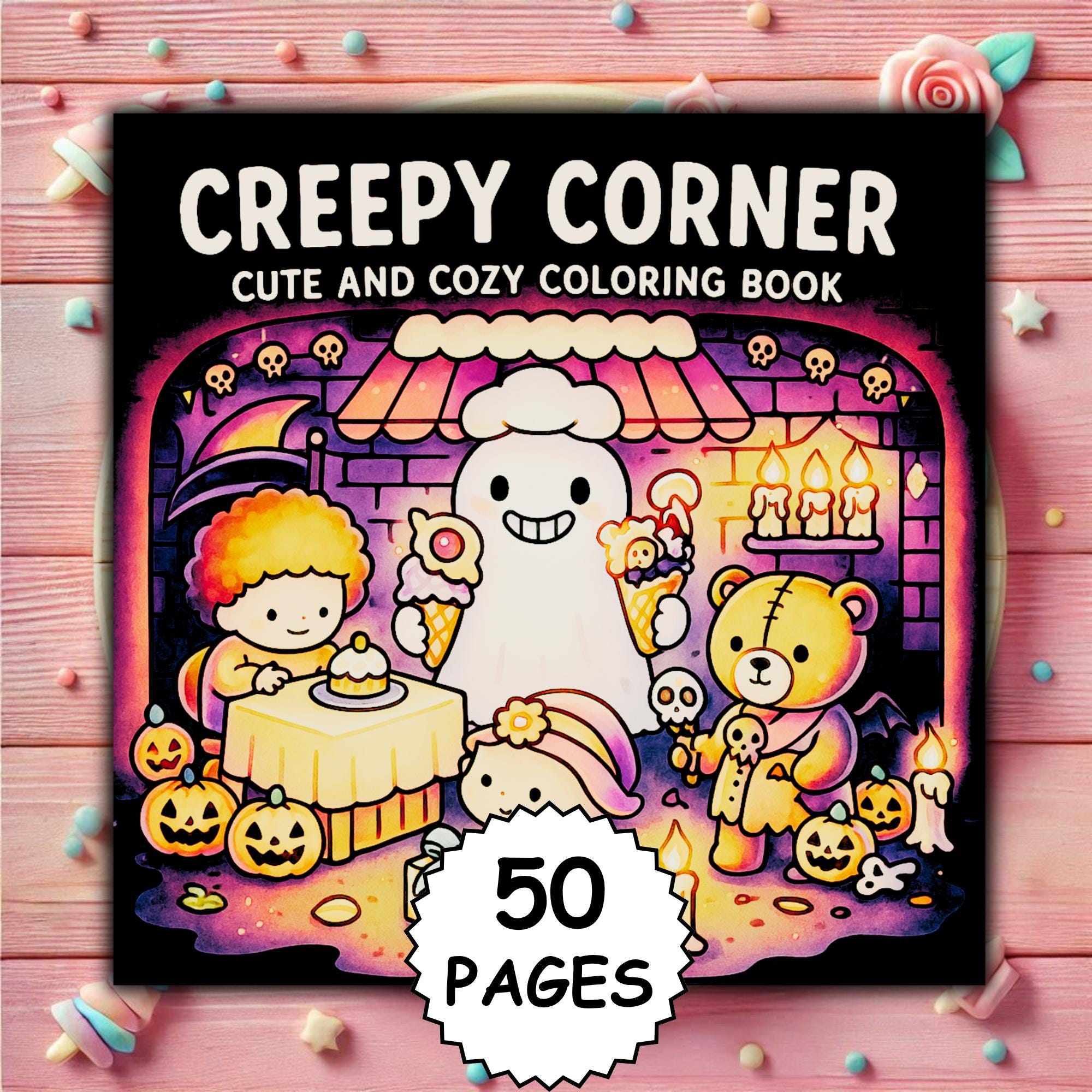 Creepy Corner Cute Spooky Coloring Book | Bold & Easy Coco Wyo Style Halloween PDF + PNG for Procreate & Print