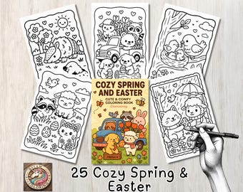 Libro para colorear de primavera y Pascua con animales kawaii (descarga digital)