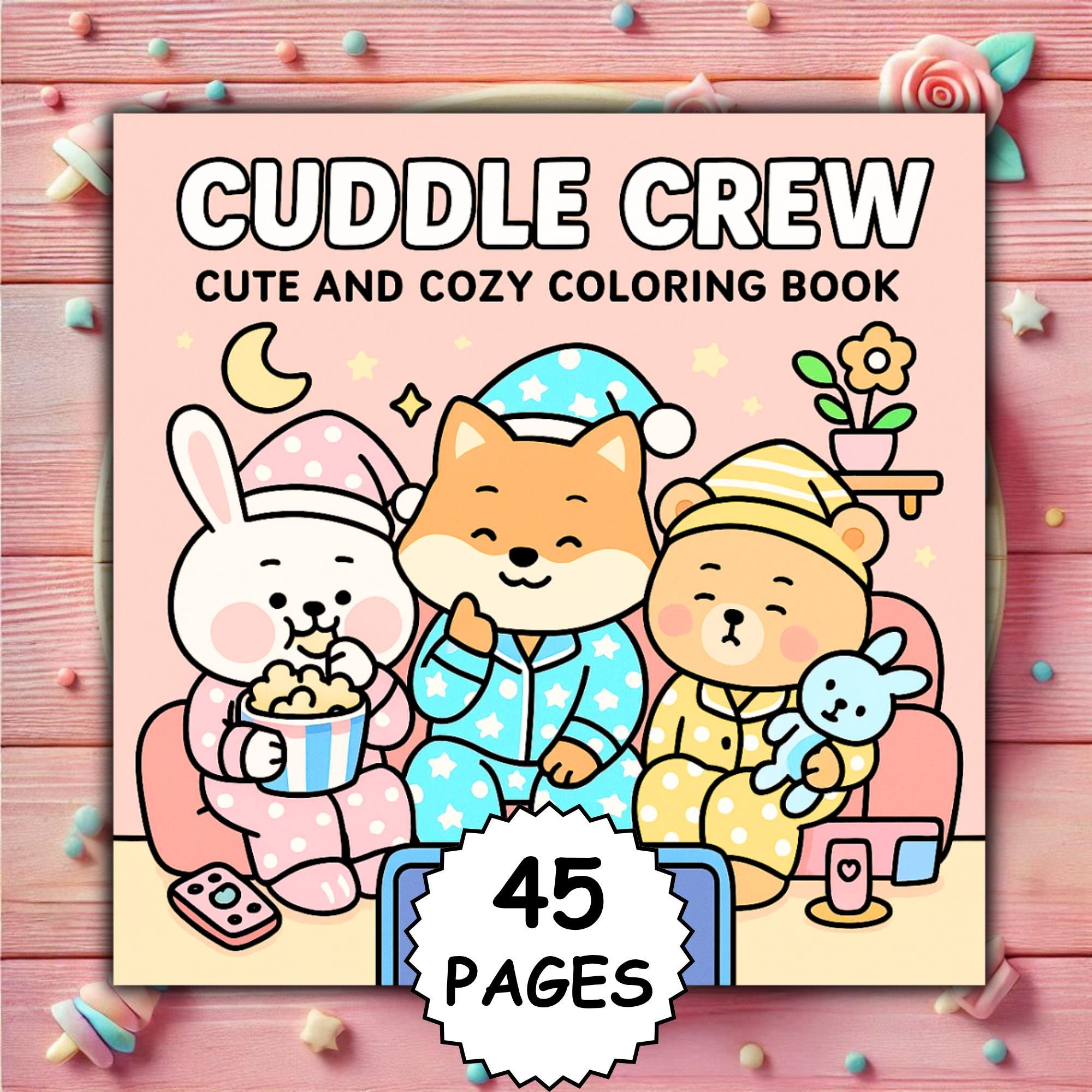 Cuddle Crew – Libro de colorear grueso y fácil para adultos y niños – 45 adorables amigos animales | PDF imprimible + PNG para Procreate