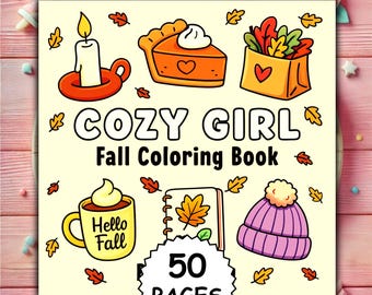 Cozy Girl Autumn Coloring Book, Bold & Easy Style (PDF + PNG)