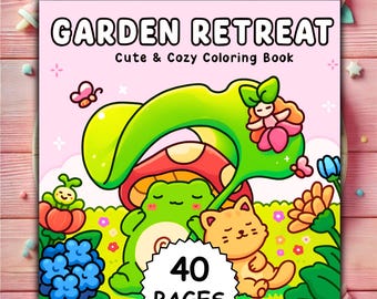 Garden Retreat Bold & Easy Coloring Book | 50 Pages + Free Cover | PDF PNG | Digital | Cozy Coco Wyo Style | 8.5x8.5"