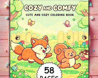 塗り絵ブック – かわいい癒しシーン58選（印刷可能なPDF + PNGファイル）