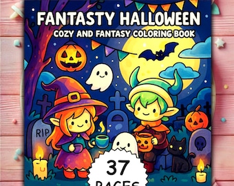 Kolorowanka Kawaii Halloween – Straszna sztuka, 37 stron (PDF i Procreate PNG)