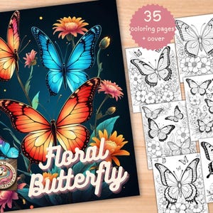 35 Floral Butterfly Coloring Pages, Butterfly Coloring Book, Grayscale Coloring Pages Printable Coloring Book Print Coloring Book for Adults, forTeens, pages coloring, books coloring, fantasy coloring pages, flowers coloring pages, flower coloring book, flower coloring book pages, flower coloring pages printable, flower coloring pages, Flowers coloring pages for adults, printable coloring, print coloring, page coloring, botanica coloring
