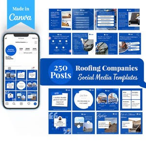 Roofing Companies Social Media Templates: 250 Editable Canva Posts