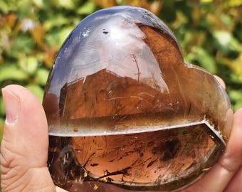 Figura de corazón de cuarzo ahumado: escultura de cristal tallada a mano, decoración para meditación n.° 81