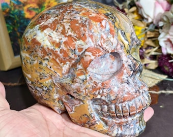 Hand-Carved Rainbow Ocean Jasper Geode Skull | Natural Crystal Sculpture for Home Decor & Spiritual Healing