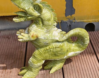 Gran estatua de cristal de T-Rex, figura de dinosaurio tallada a mano en jade verde natural.