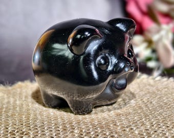 Figura de cerdo de cristal natural tallada a mano, Colección Animales de Cristal