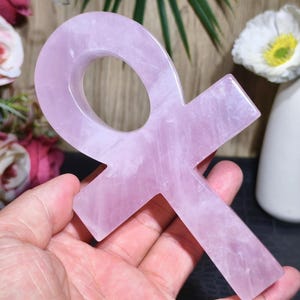 5.6&quot;Rose Quartz Ankh Cross, Handcrafted Natural Pink Crystal Egyptian Ankh Symbol, Meditation Crystal Ankh Figurine, Healing Crystal Carving