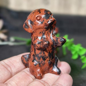 2.4&quot; Natural Red Obsidian Labrador Dog Figurine, Handcrafted Crystal Dog Sculpture, Decorative Crystal Animal Carving Gift for Dog Lovers