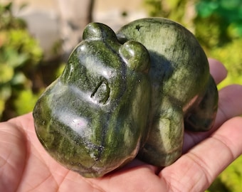 Green Jade Hippo Carving, Crystal Animal Figurine, Home Decor