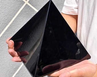 Natural Black Obsidian Pyramid, Hand-Carved Polished Crystal for Energy Healing