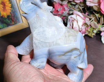 Blue Agate Geode Elephant Sculpture: Crystal Animal Decor