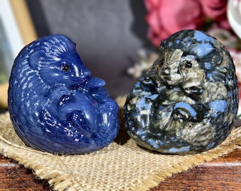 Natural Que Sera Blue Aventurine Hedgehog Sculpture, Pocket Crystal Animal Statue