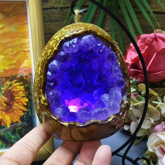 Amethyst Geode Crystal Lamp, Metaphysical Night Light, Desk Decor