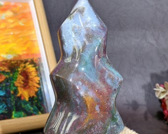 Polished Ocean Jasper Flame: Healing Crystal Sculpture #94