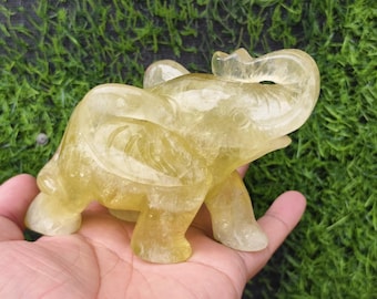 4.3&quot; Natural Citrine Elephant Figurine, Handcrafted Citrine Quartz Healing Crystal Elephant Sculpture, Meditation Home Decor Crystal Gifts