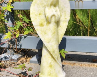 Escultura de ángel de jade oliva: figura de cristal hecha a mano, decoración curativa (25 cm)