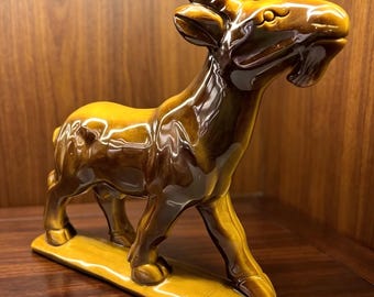 Hand-Carved Tiger Eye Stone Goat Figurine, Unique Crystal Specimen for Home Decor & Collection