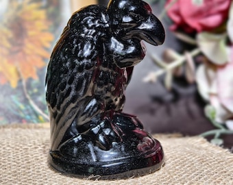 Talla de buitre en obsidiana negra natural, pájaro de cristal curativo artesanal, estatua de cabeza de energía de chakras, escultura de águila meditativa