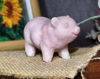 Hand Carved Pink Opal Pig Figurine, Natural Healing Animal Statue, Home Decor Collectible
