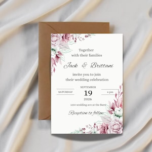Purple Floral Wedding Invitation: Romantic Lavender Template (DIY Downloadable Invite)