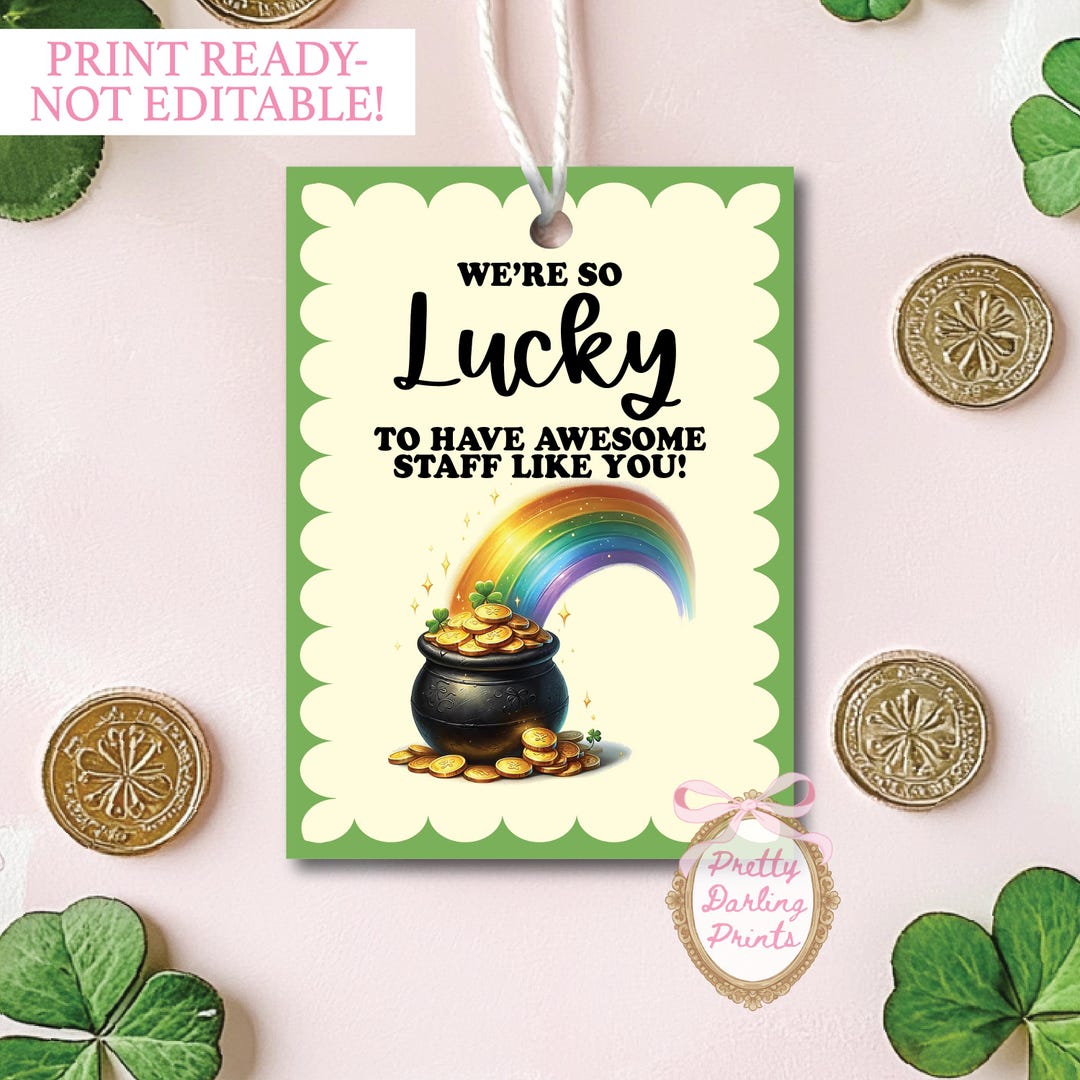 St Patricks Day Staff Appreciation Tag Printable Gift Tag Thank You Tag ...