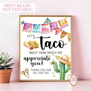 Cartello di apprezzamento per i tacos, stampabile, apprezzamento per i dipendenti, apprezzamento per il personale, apprezzamento per il team, pranzo per il personale, pranzo per il team, cartello di ringraziamento