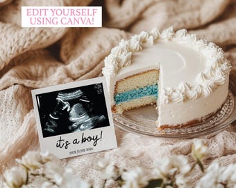 Cake It's A Boy Baby Pregnancy Announcement Digital Announcement Social Media Baby Announcement Template Boy Pregnancy Announcement Baby