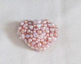 Handmade Hand Beaded Small Freshwater Pearl Pin - Have a Heart Brooch - Heart Shaped Pin
