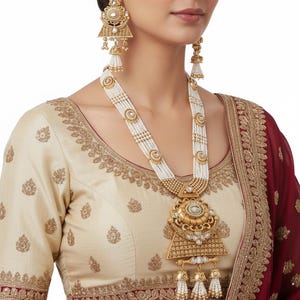 Rani Haar Long Necklace Set, Gold Plated Bridal Necklace Set, Indian Long Necklace, Muslim Long Necklace Set, Wedding Party Wear