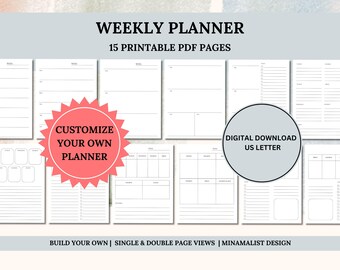 Printable Weekly Planner Bundle - Create Your Own - Minimalist Customizable Home and Life Week at a Glance Desk Schedule Instant Download