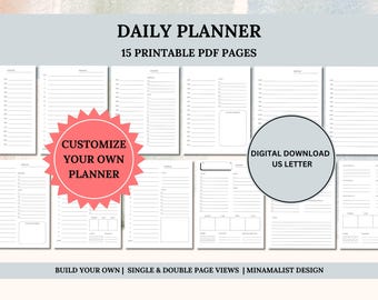 Printable Daily, Hourly, Half Hour Planner Pages - Customize Your Own - Digital Instant Download Daily Calendar to-do list US Letter Inserts