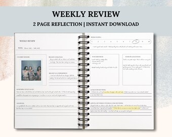Week in Review Printable Planner Insert Weekly Reflection Journal Template Check-In Goal Tracker Instant Digital Download Goal Worksheet