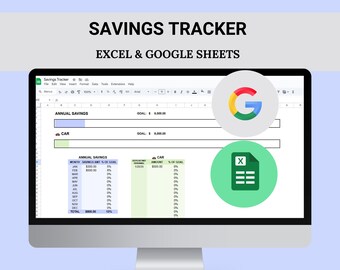 Savings Tracker Digital Spreadsheet Annual Budgeting Sinking Funds Bar Goal Template Monthly Financial Debt Planner Excel and Google Sheets