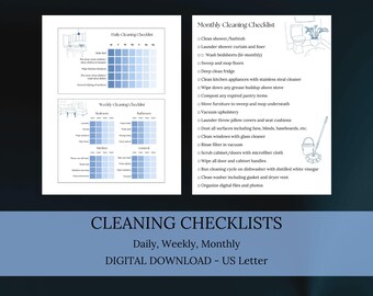Printable Cleaning Schedule Checklist | Daily Weekly Monthly Chart | Digital Instant Download | ADHD Aid Declutter Task List Planner Sheet