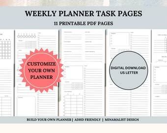 Printable Weekly Planner Task Pages ADHD Friendly Structured Layout