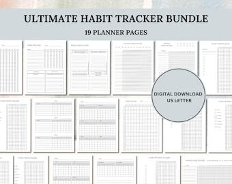 Habit Tracker Bundle Planner Pages Digital Instant Download Routine Tracker Workbook Printable Goal Setting Worksheet Tracker US Letter PDF
