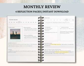 Month in Review Monthly Reflection Journal Template Printable Planner Insert Goal Tracker Instant Digital Download Mindful Worksheet