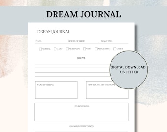 Dream Journal Printable Sleep Tracker Dream Analysis Diary Planner Pages Print at Home US Letter Digital Instant Download For Recording Log