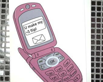 Printable &#39;You Make My Heart Flip&#39; Flip Phone Digital Valentine&#39;s or Anniversary Card | Unhinged by Meg