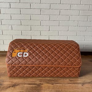 Bruine auto-opberger 27 x 12 x 11 inch | Opvouwbare 3-delige bagagebox met magnetisch deksel | Opbergruimte voor SUV's van gewatteerd ecoleer | Cadeau voor mannen