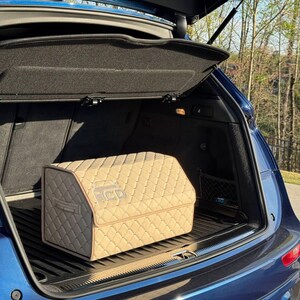 Crème kofferbakopberger 20 x 11 x 12 inch | Beige opvouwbare auto-opbergdoos voor SUV | Eco-leren autobak | Stijlvol cadeau voor chauffeurs