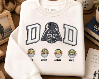 Embroidered Dadalorian Star Wars Dad Sweatshirt, Personalized Darth Vader Shirt,Disney Dad Shirt,Dad Gifts with Kids Names,Father's Day Gift