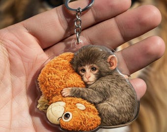 Llavero acrílico de Punch Monkey, llavero de Punch Monkey bebé, llavero de peluche de Punch Monkey, mono de peluche adorable abrazando, Team Punch
