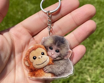 Llavero acrílico de Punch Monkey, llavero de Punch Monkey bebé, llavero de peluche de Punch Monkey, mono de peluche adorable abrazando, Team Punch