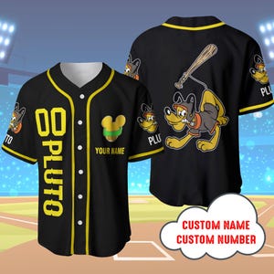CustomPluto Dog Black Baseball Jersey, Baseball Jersey Disneyland Family Matching shirt, Pluto Cartoon Baseball Tee for Toddler Kid & Youth
