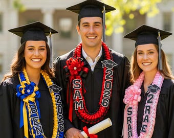 Personalized Graduation Lei With Flower, Graduation Lei 2026 with Name, Gift for Graduates, Custom Ribbon Lei, Grad Gift 2026 Graduation Lei
